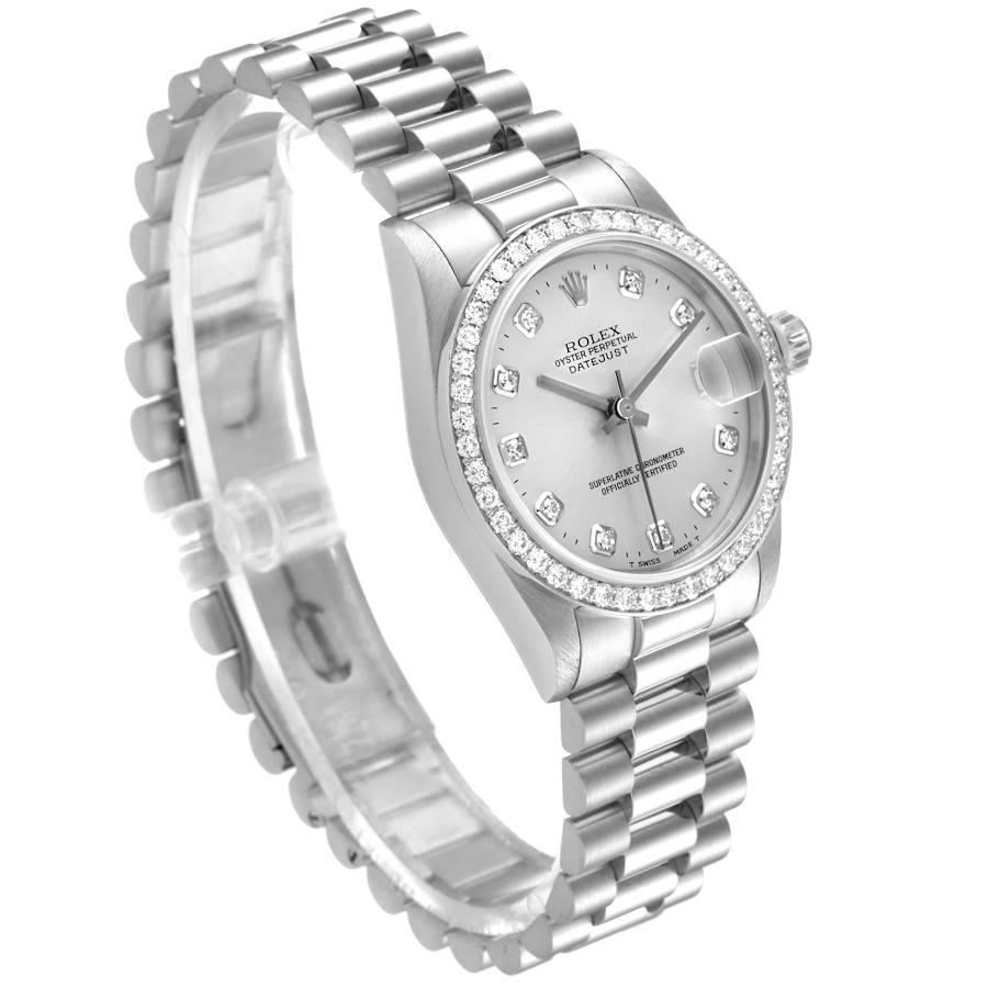Rolex President Datejust Midsize Platinum Diamond Ladies Watch 68286 In Excellent Condition In Atlanta, GA