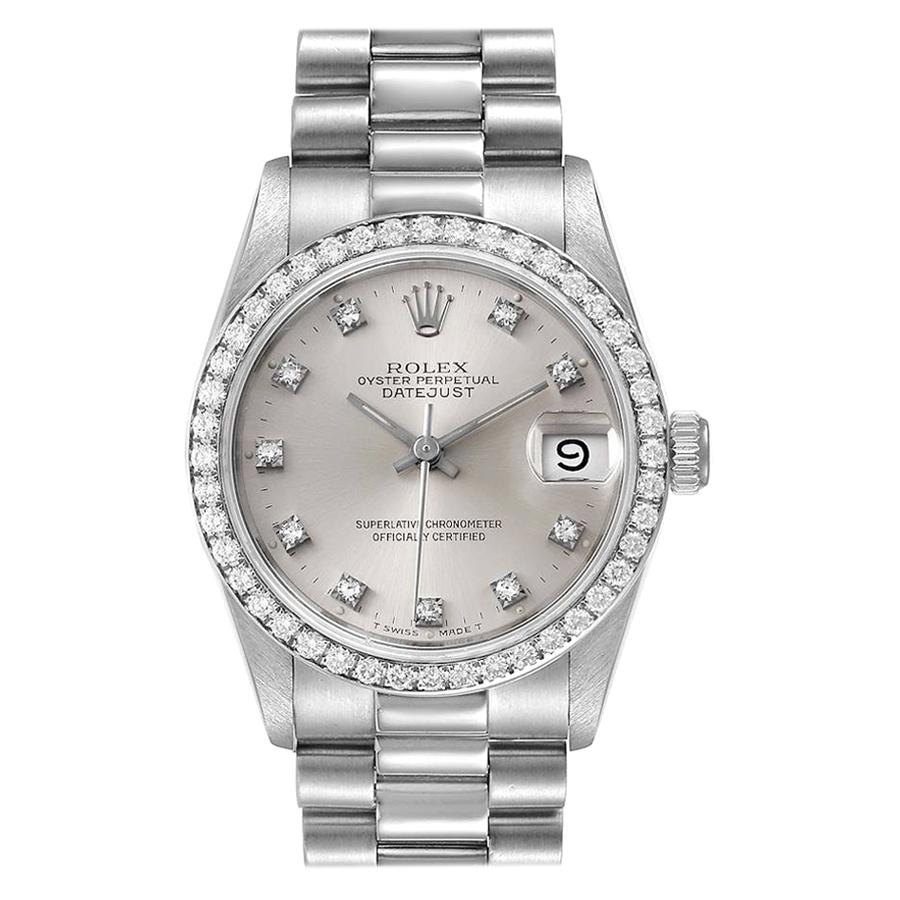 Rolex President Datejust Midsize Platinum Diamond Ladies Watch 68286 For Sale