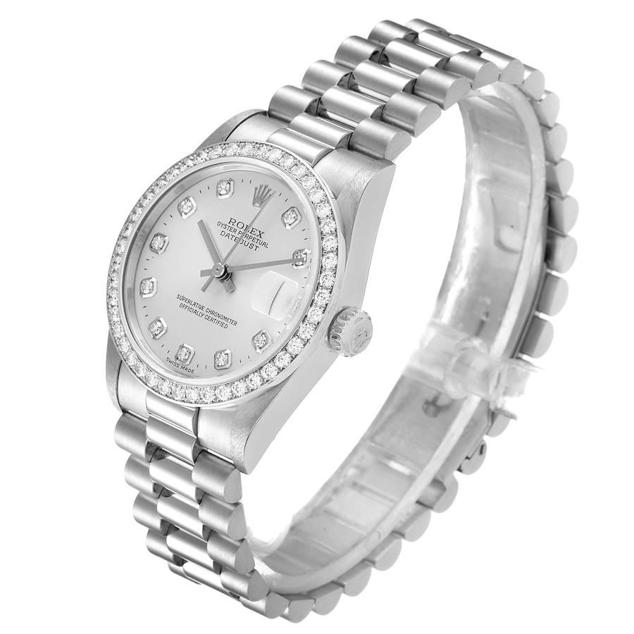 Rolex President Datejust Midsize Platinum Diamond Ladies Watch 78286 In Excellent Condition For Sale In Atlanta, GA