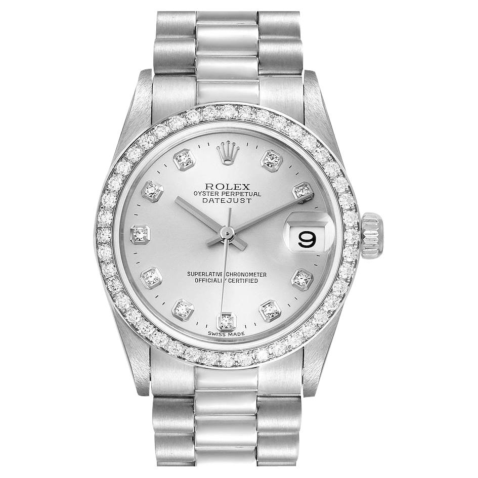 Rolex President Datejust Midsize Platinum Diamond Ladies Watch 78286 For Sale