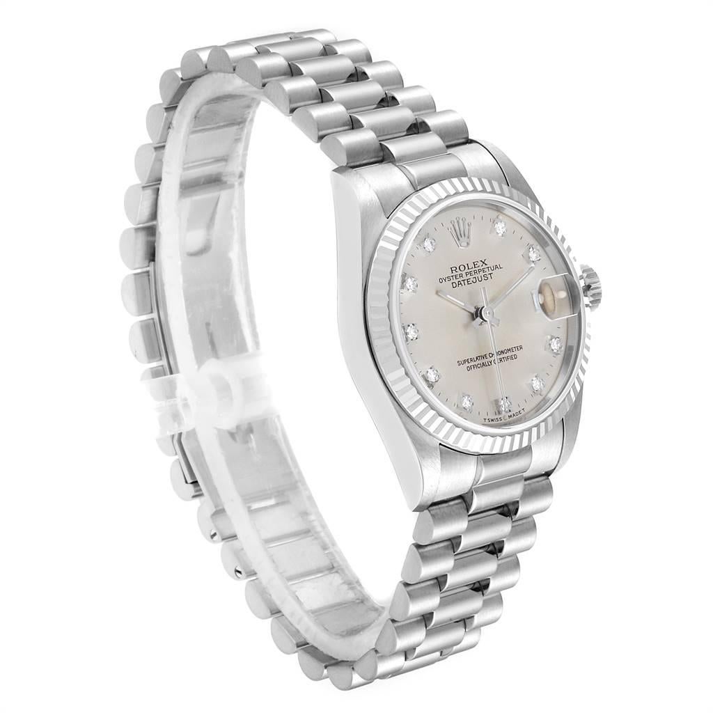 Rolex President Datejust Midsize White Gold Diamond Ladies Watch 68279 In Excellent Condition In Atlanta, GA