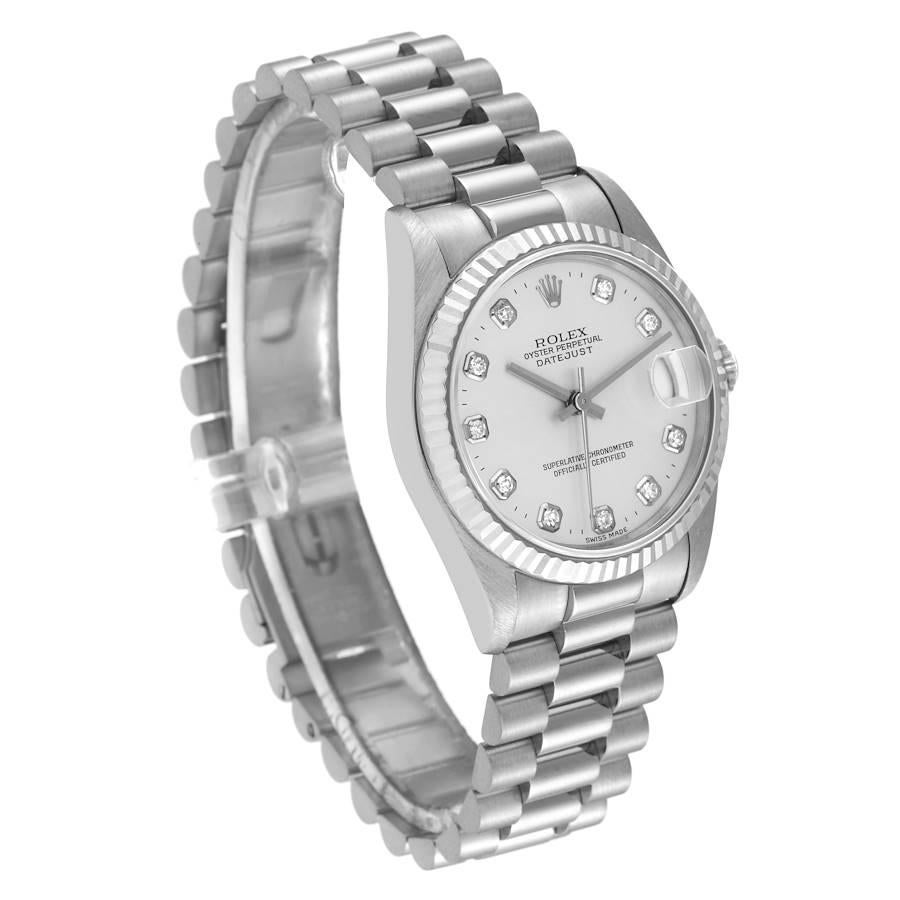Rolex President Datejust Midsize White Gold Diamond Ladies Watch 68279 In Excellent Condition For Sale In Atlanta, GA