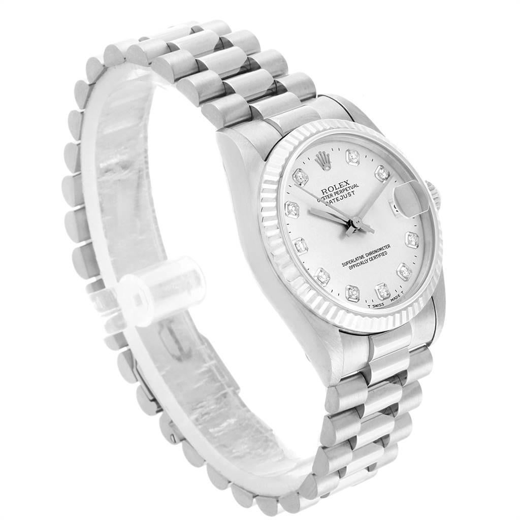 Rolex President Datejust Midsize White Gold Diamond Ladies Watch 68279 In Excellent Condition In Atlanta, GA