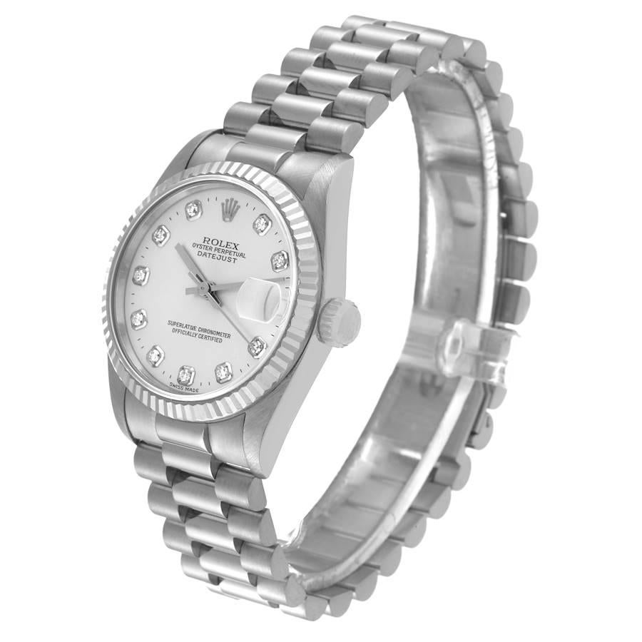 Women's Rolex President Datejust Midsize White Gold Diamond Ladies Watch 68279 For Sale