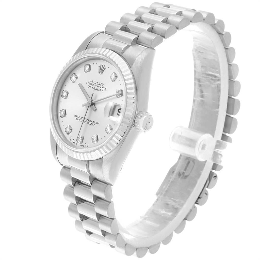 Women's Rolex President Datejust Midsize White Gold Diamond Ladies Watch 68279