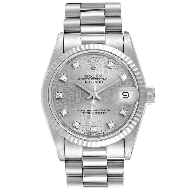 Rolex President Datejust Midsize White Gold Diamond Ladies Watch 68279 For Sale at 1stDibs