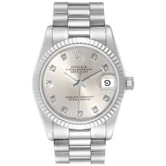 Rolex President Datejust Midsize White Gold Diamond Ladies Watch 68279