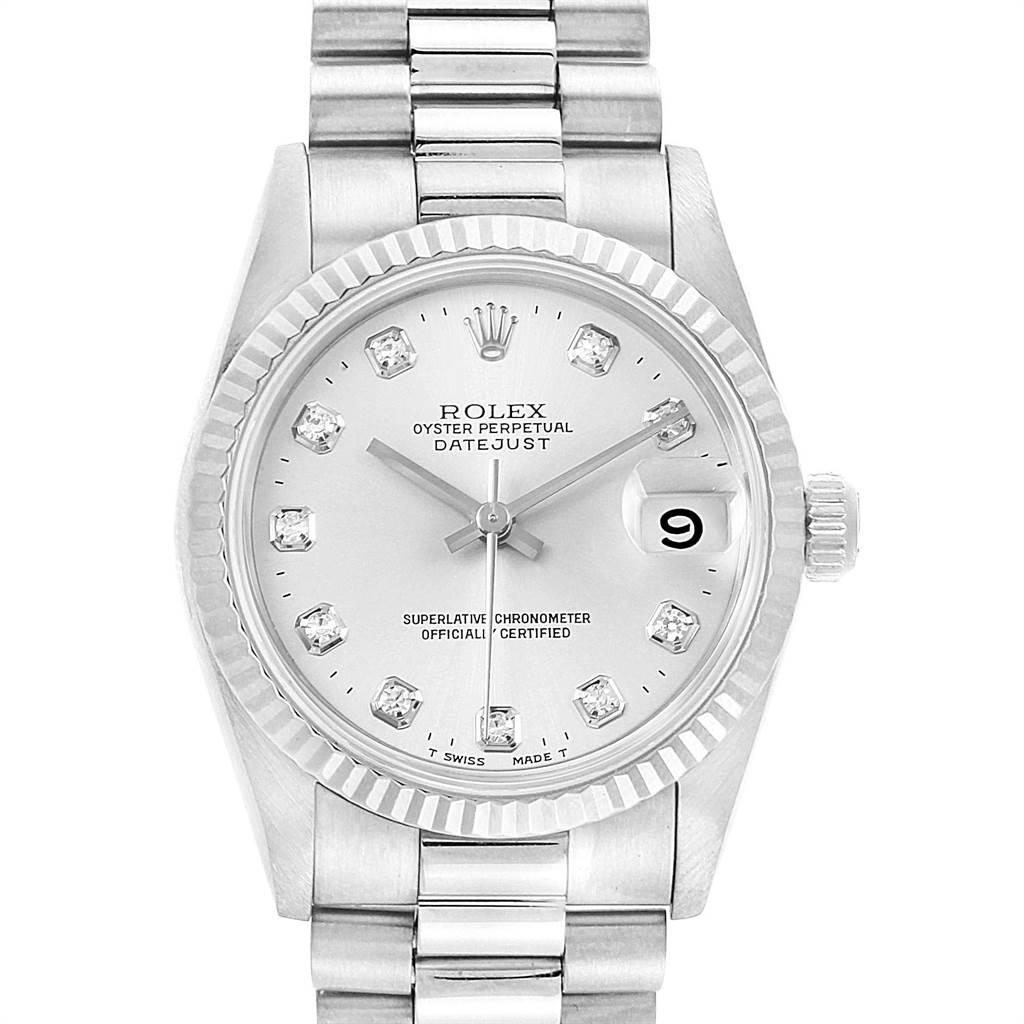 Rolex President Datejust Midsize White Gold Diamond Ladies Watch 68279