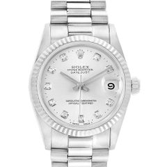 Rolex President Datejust Midsize White Gold Diamond Ladies Watch 68279
