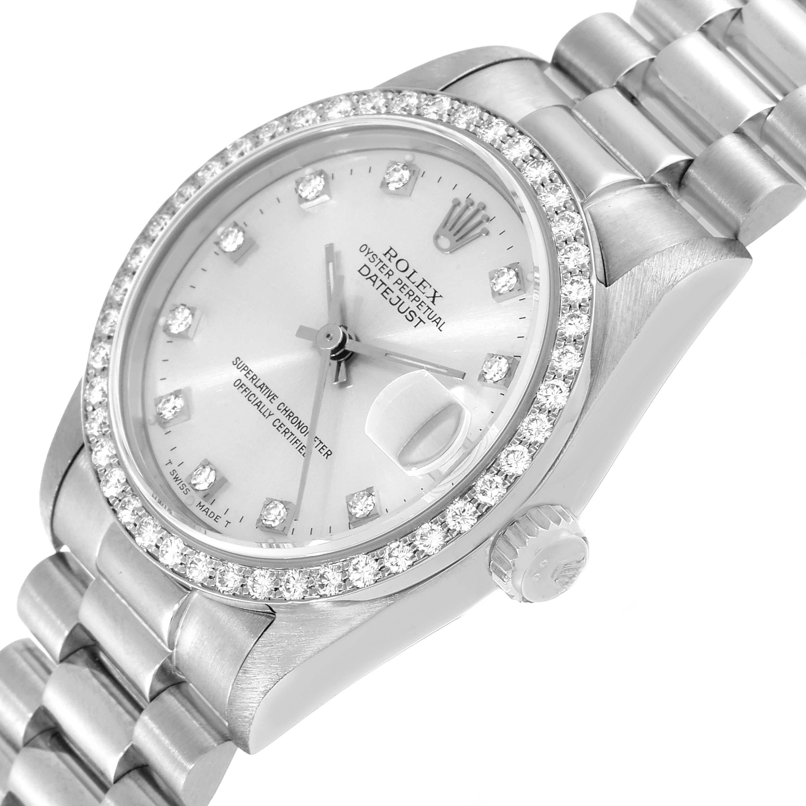 Rolex President Datejust Midsize White Gold Diamond Ladies Watch 68289 In Good Condition For Sale In Atlanta, GA