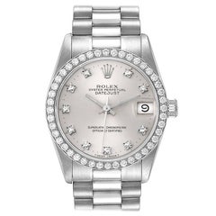 Rolex President Datejust Midsize White Gold Diamond Ladies Watch 68289
