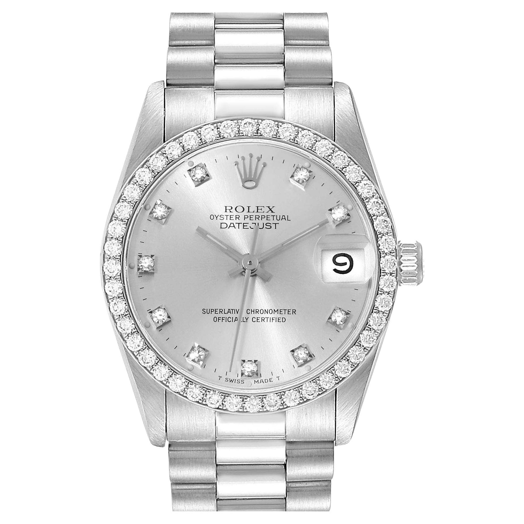 Rolex President Datejust Midsize White Gold Diamond Ladies Watch 68289 For Sale