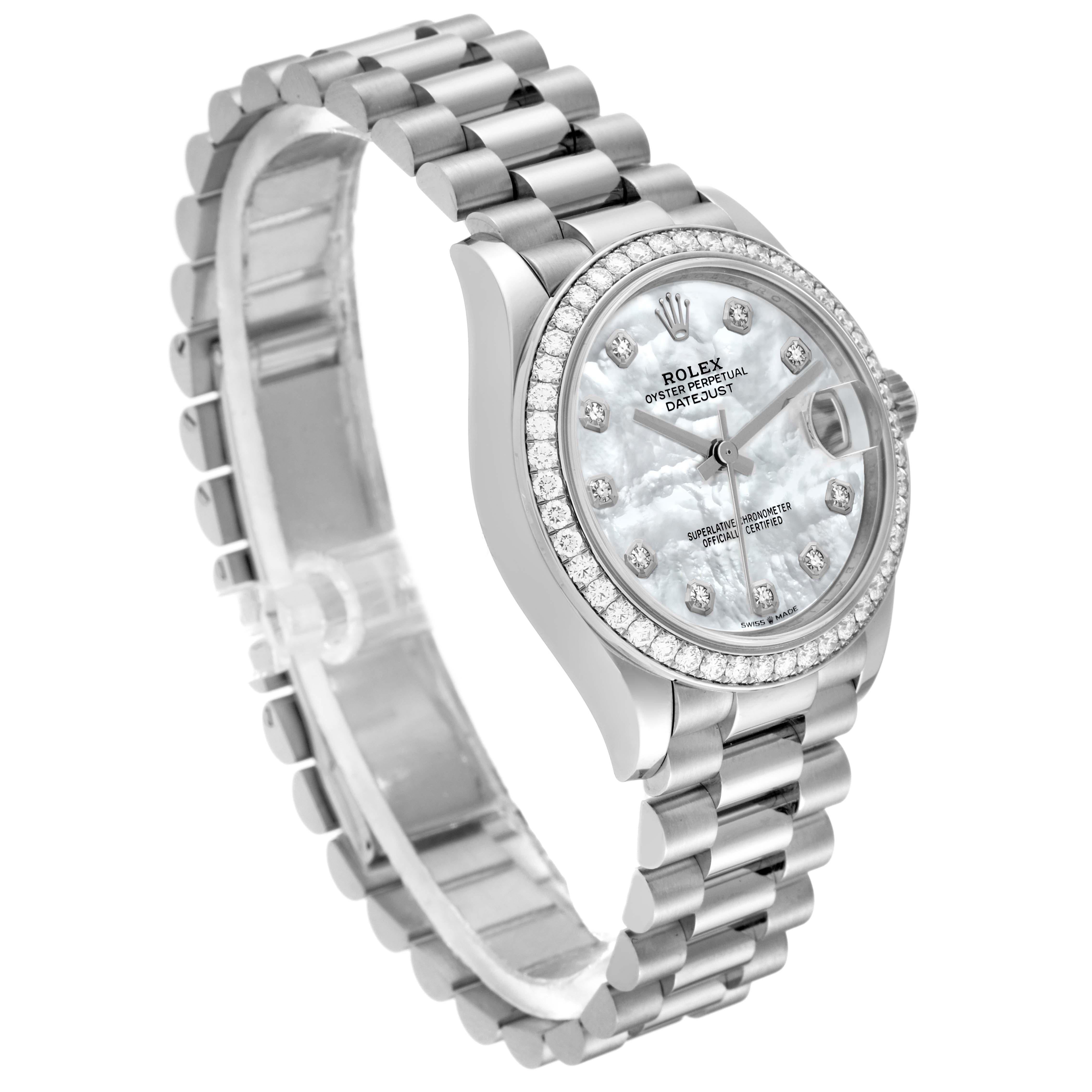 Rolex President Datejust Midsize White Gold Mother Of Pearl Diamond Ladies Watch For Sale 8