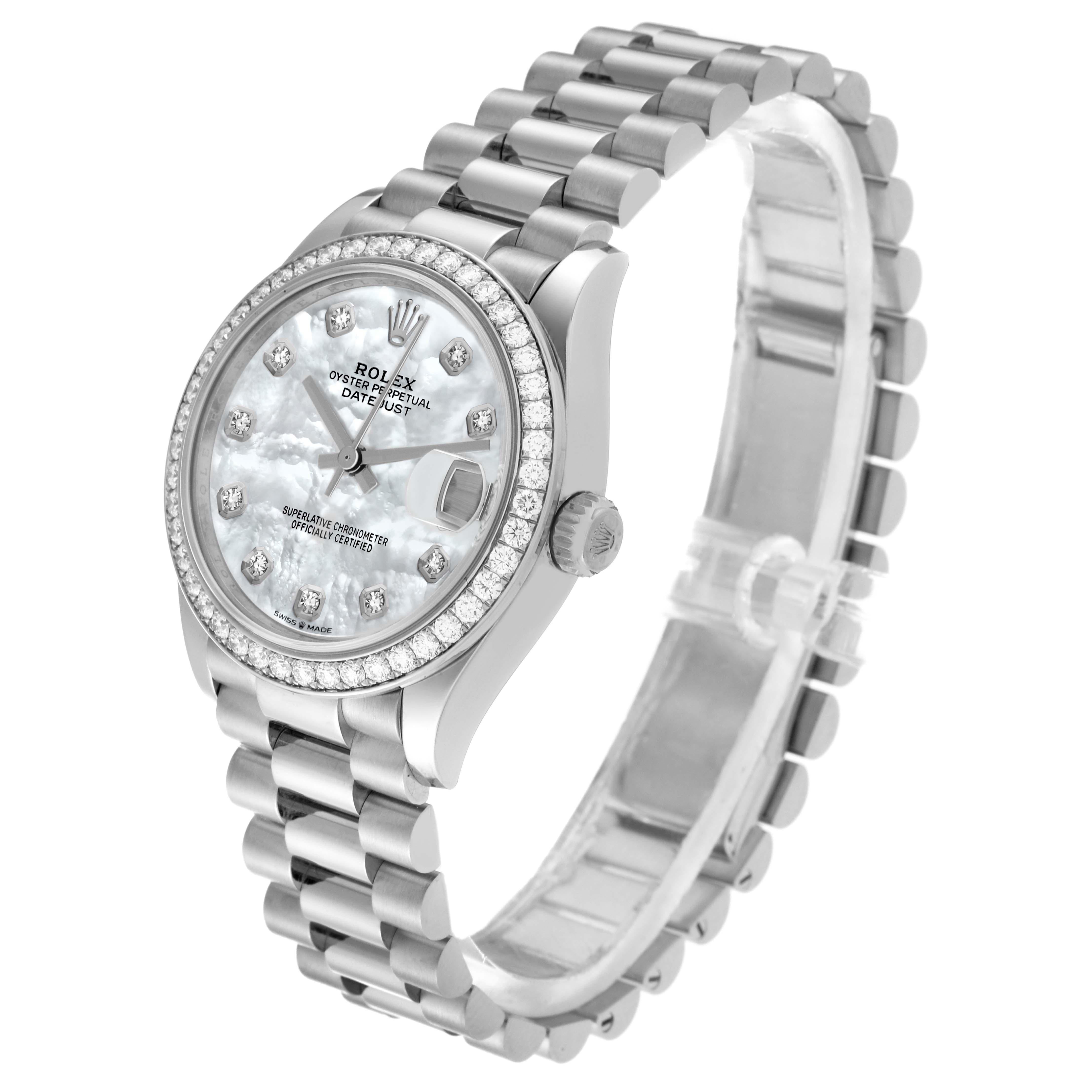 Rolex President Datejust Midsize White Gold Mother Of Pearl Diamond Ladies Watch For Sale 3