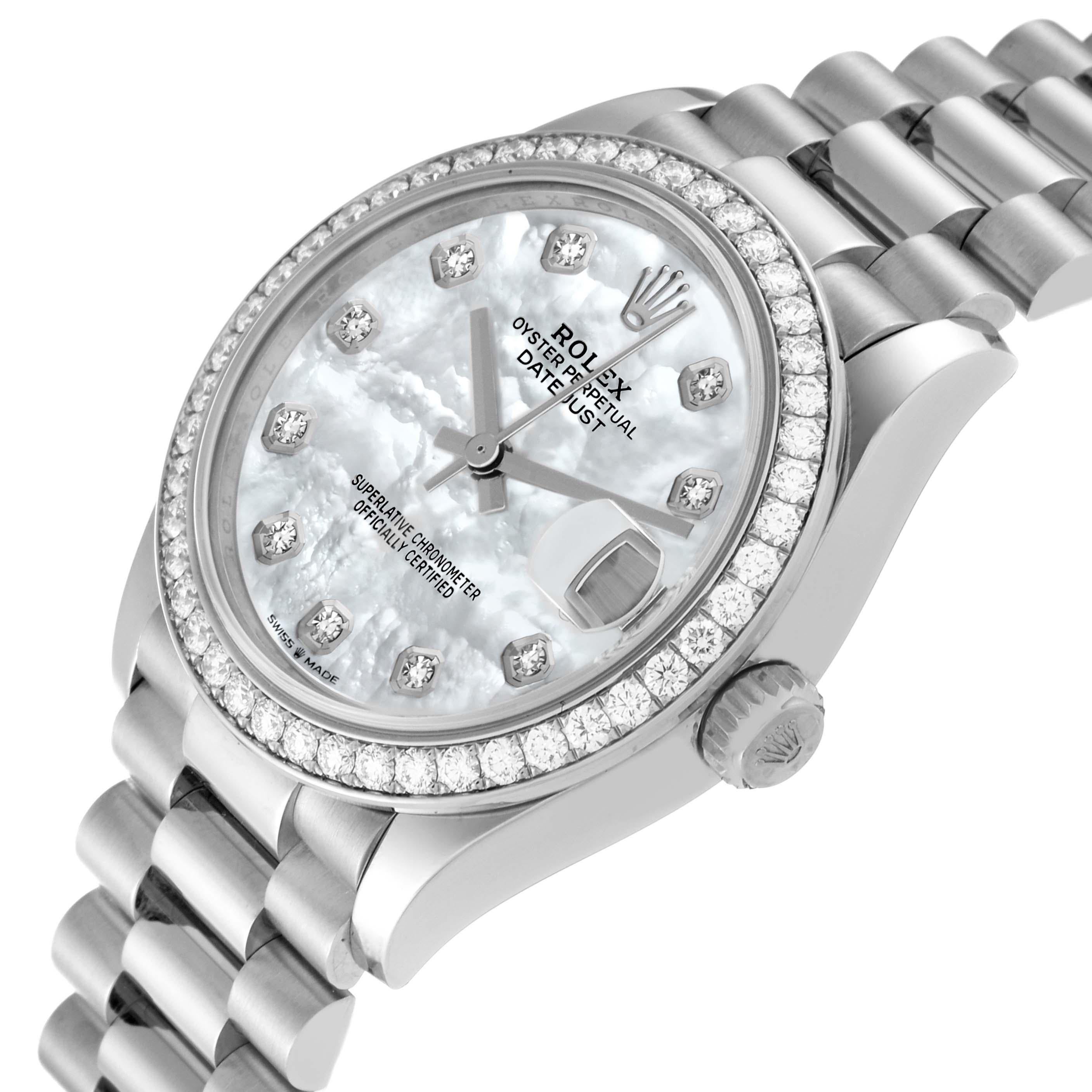 Rolex President Datejust Midsize White Gold Mother Of Pearl Diamond Ladies Watch For Sale 4