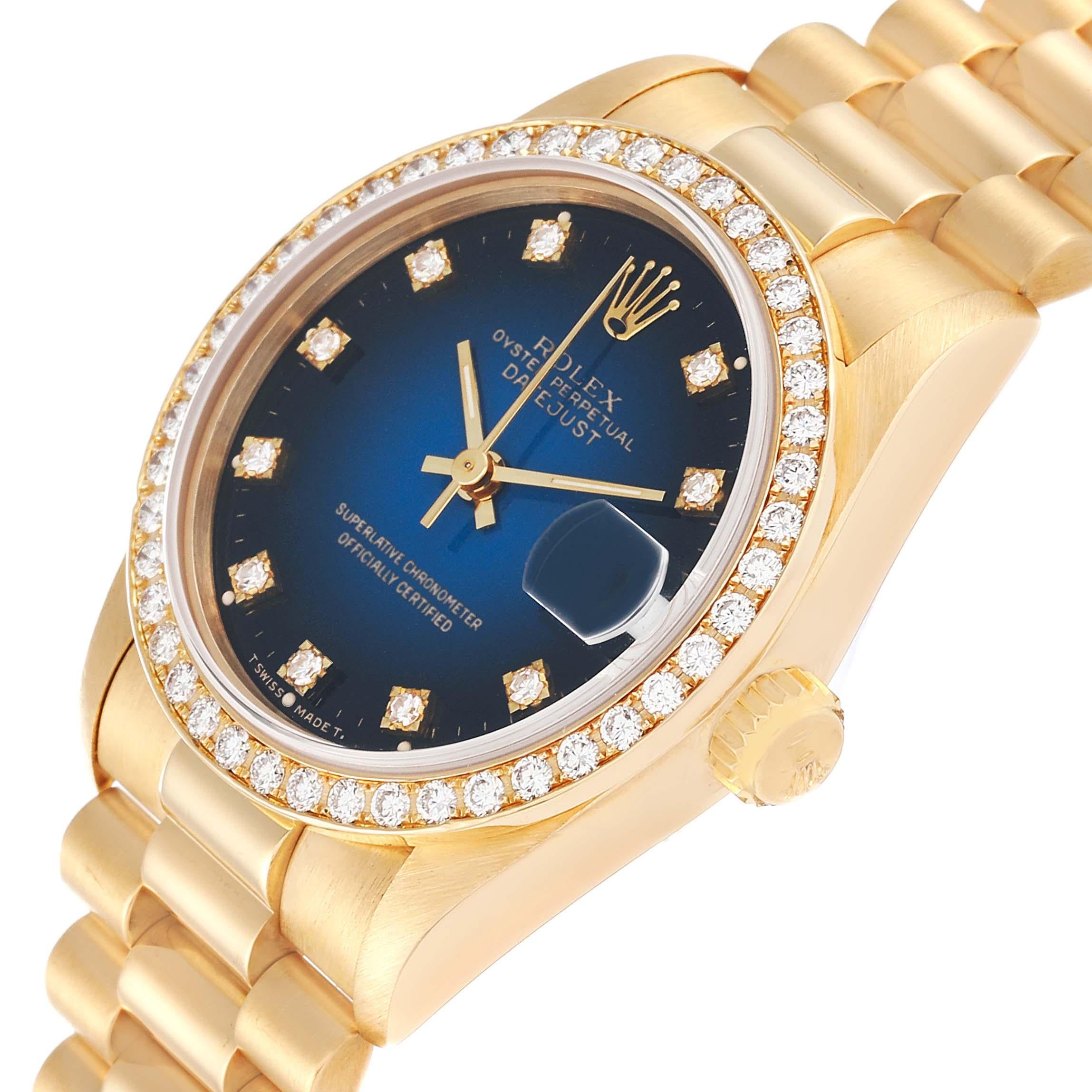 Rolex President Datejust Midsize Yellow Gold Diamond Ladies Watch 68288 Papers 3