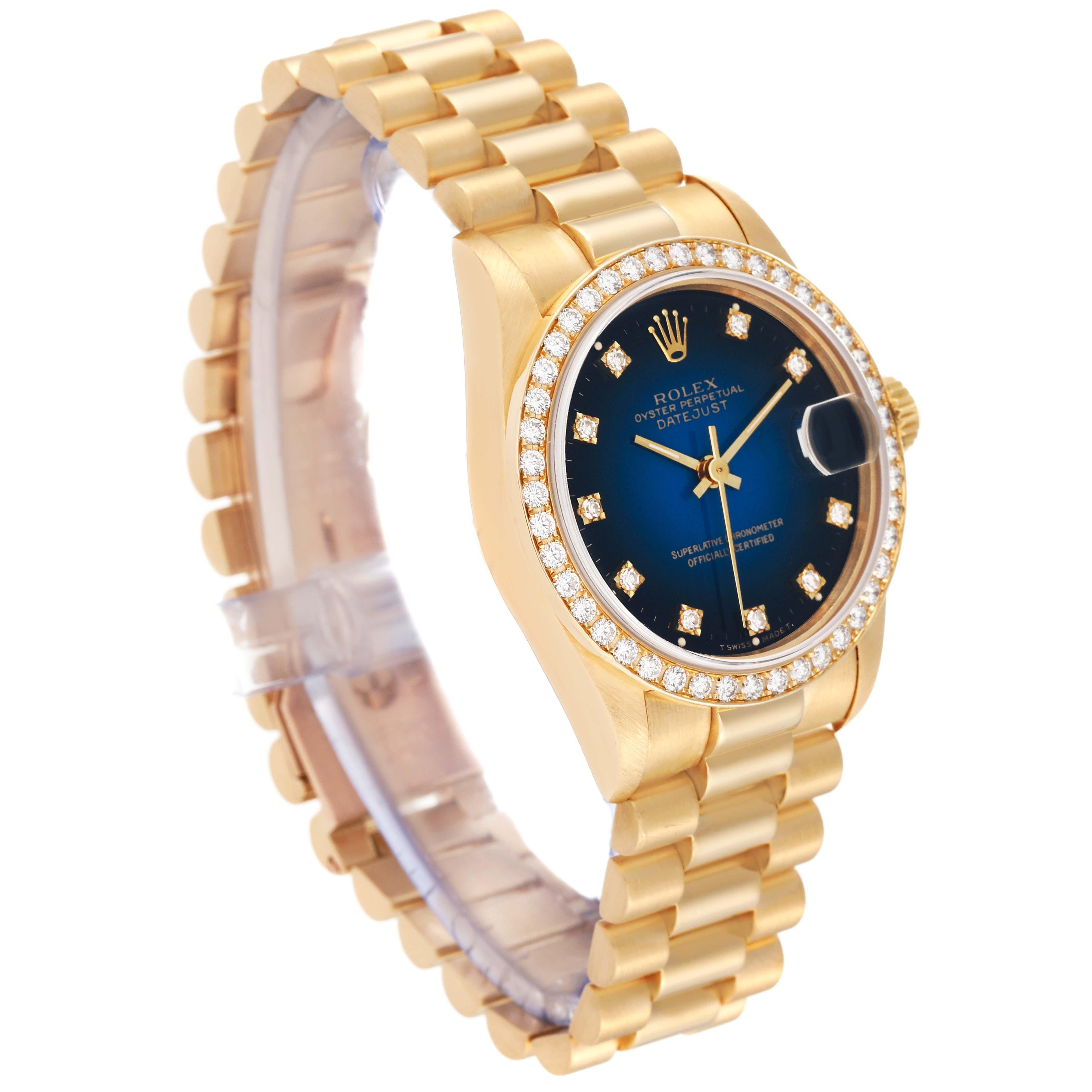 Rolex President Datejust Midsize Yellow Gold Diamond Ladies Watch 68288 Papers 4