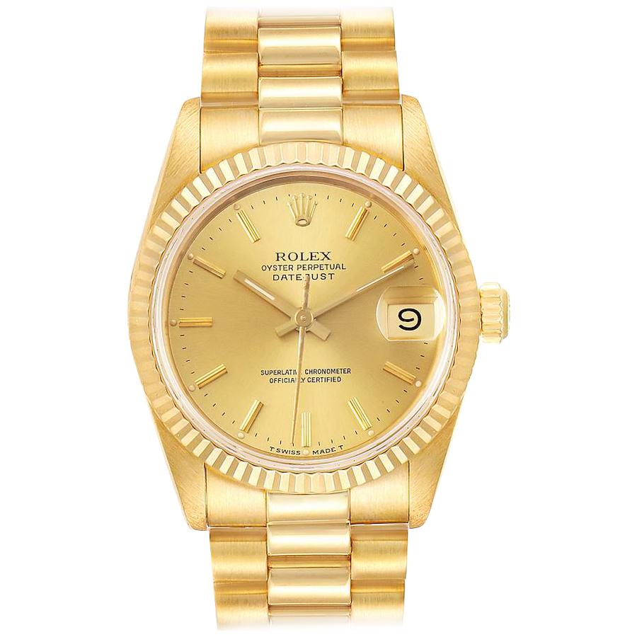 Rolex President Datejust Midsize Yellow Gold Ladies Watch 68278 For Sale