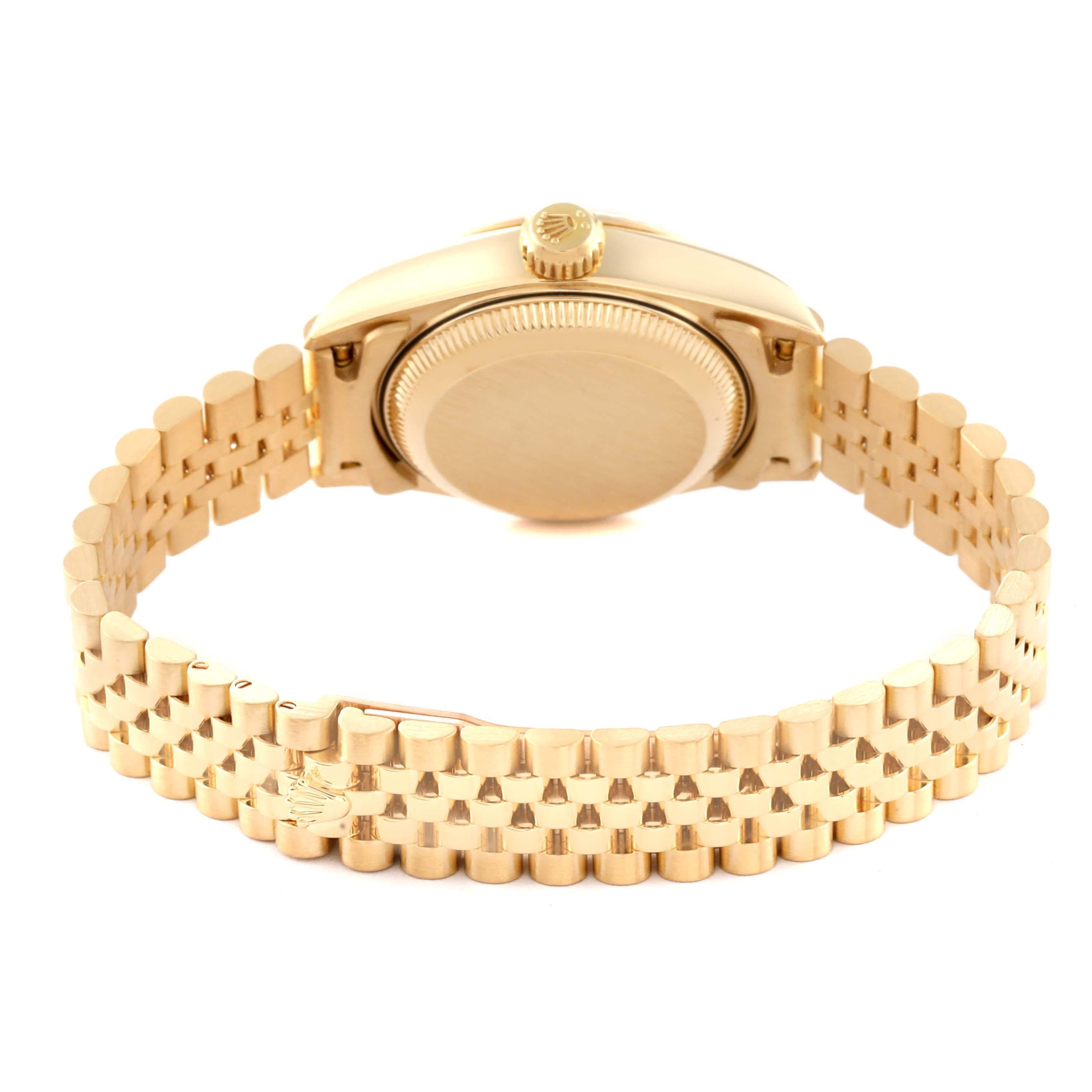 Rolex President Datejust, montre pour femme en or jaune avec cadran en argent et diamants 79178 en vente 7