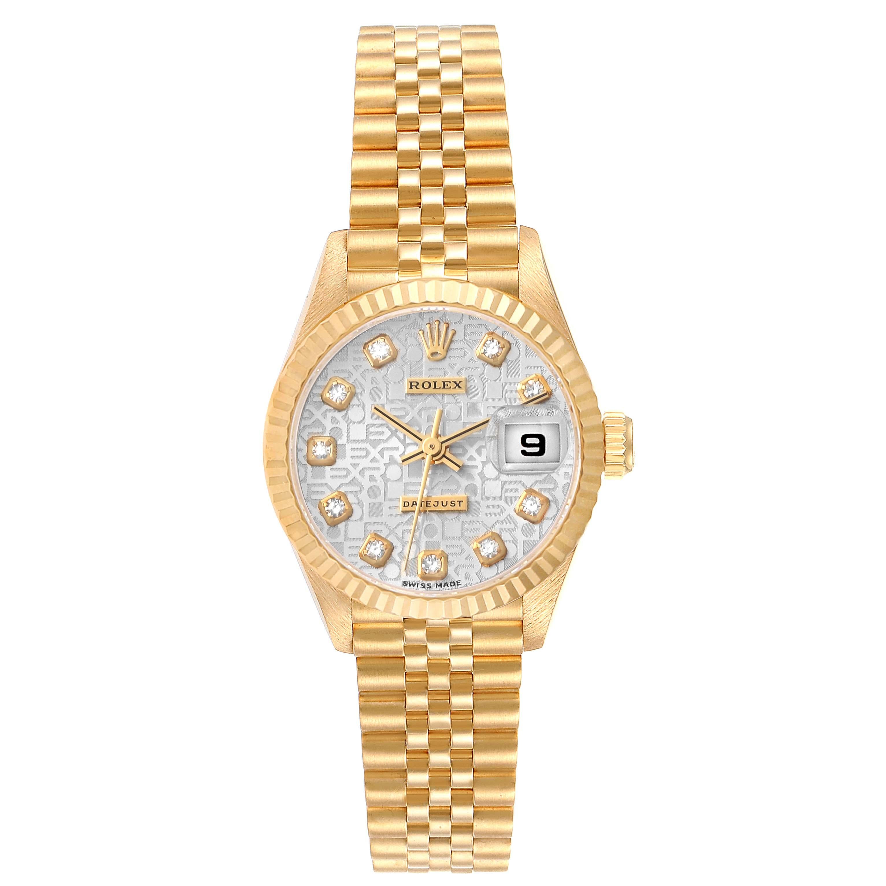 Rolex President Datejust, montre pour femme en or jaune avec cadran en argent et diamants 79178 en vente 3