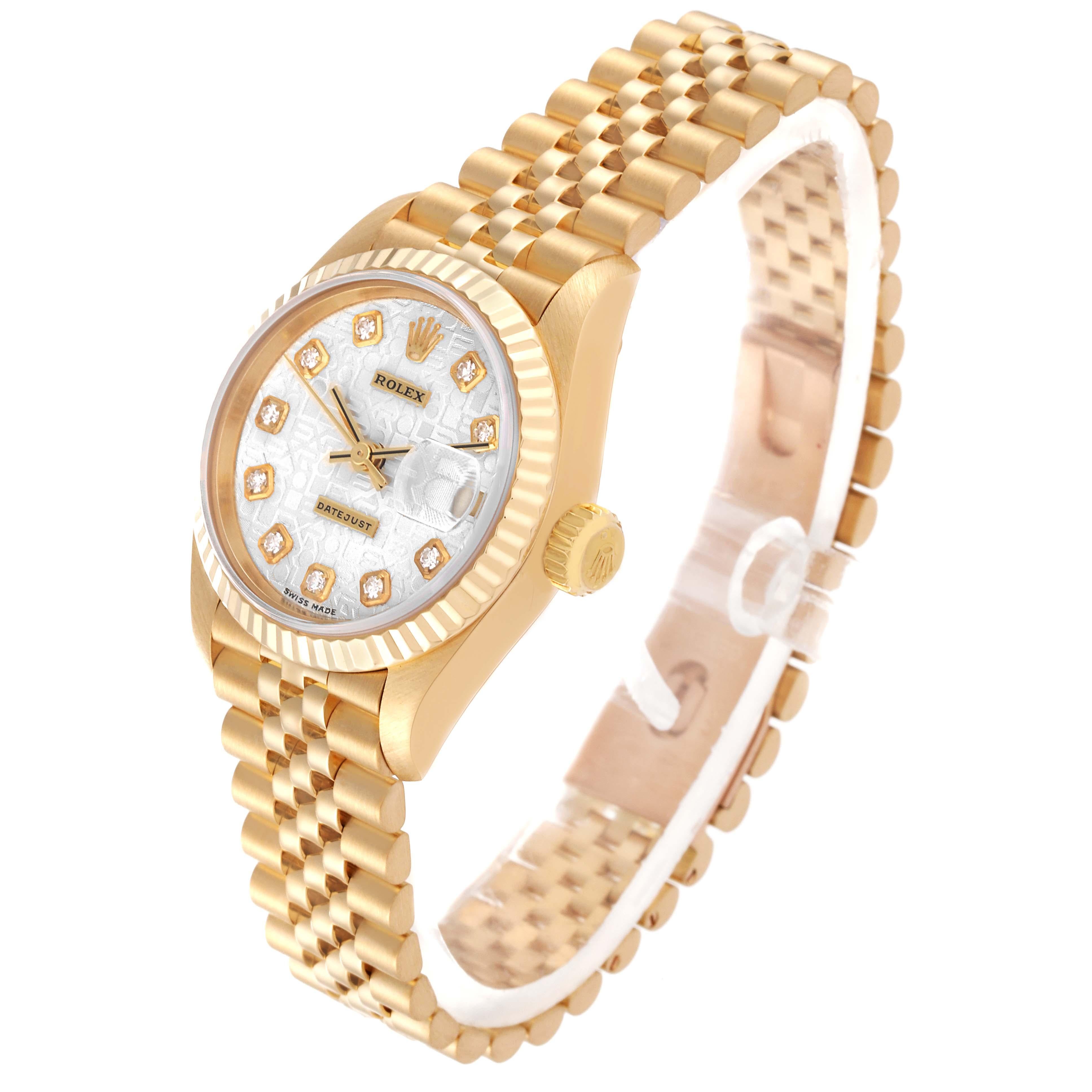 Rolex President Datejust, montre pour femme en or jaune avec cadran en argent et diamants 79178 en vente 4