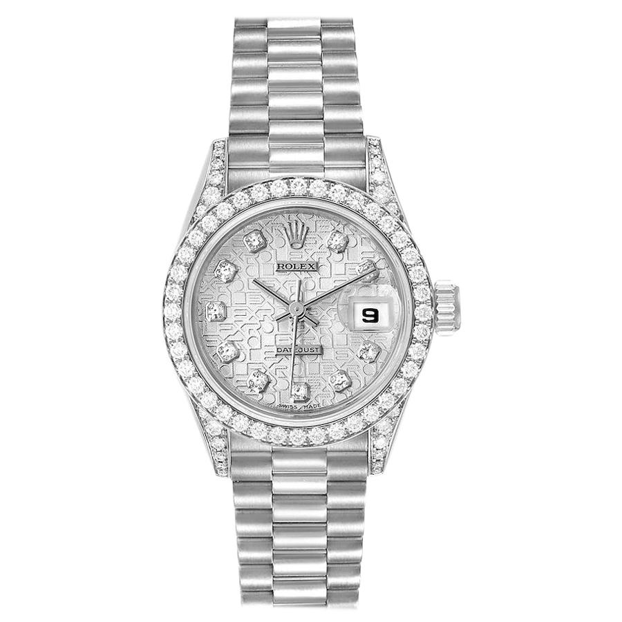 Rolex President Datejust White Gold Diamond Ladies Watch 69159 Box Papers For Sale