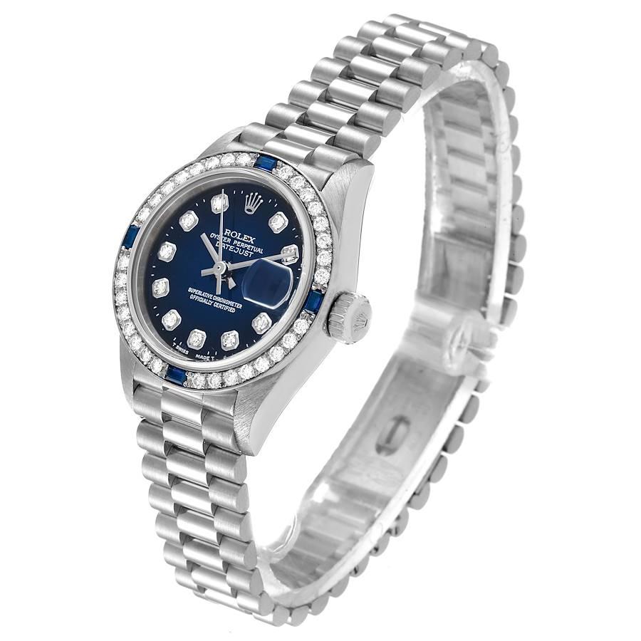 Women's Rolex President Datejust White Gold Diamond Sapphire Ladies Watch 79089 For Sale