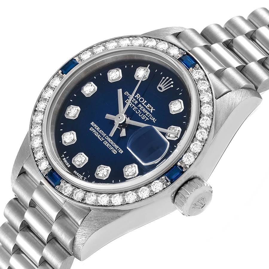 Rolex President Datejust White Gold Diamond Sapphire Ladies Watch 79089 For Sale 1