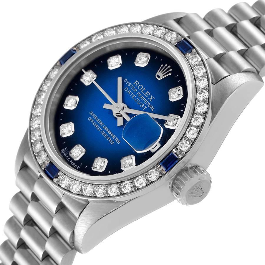 Rolex President Datejust White Gold Diamond Sapphire Ladies Watch 79089 1