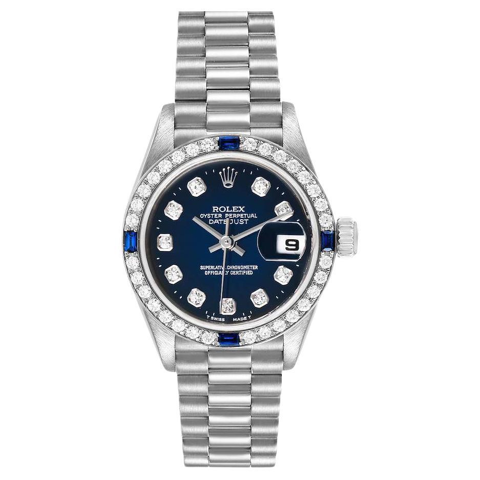 Rolex President Datejust White Gold Diamond Sapphire Ladies Watch 79089 For Sale
