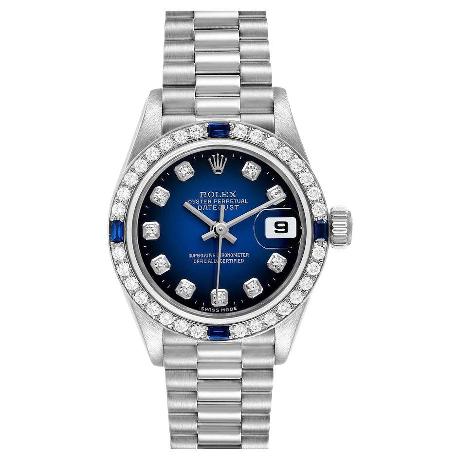Rolex President Datejust White Gold Diamond Sapphire Ladies Watch 79089