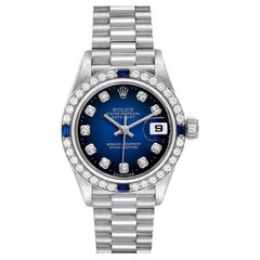Rolex President Datejust White Gold Diamond Sapphire Ladies Watch 79089