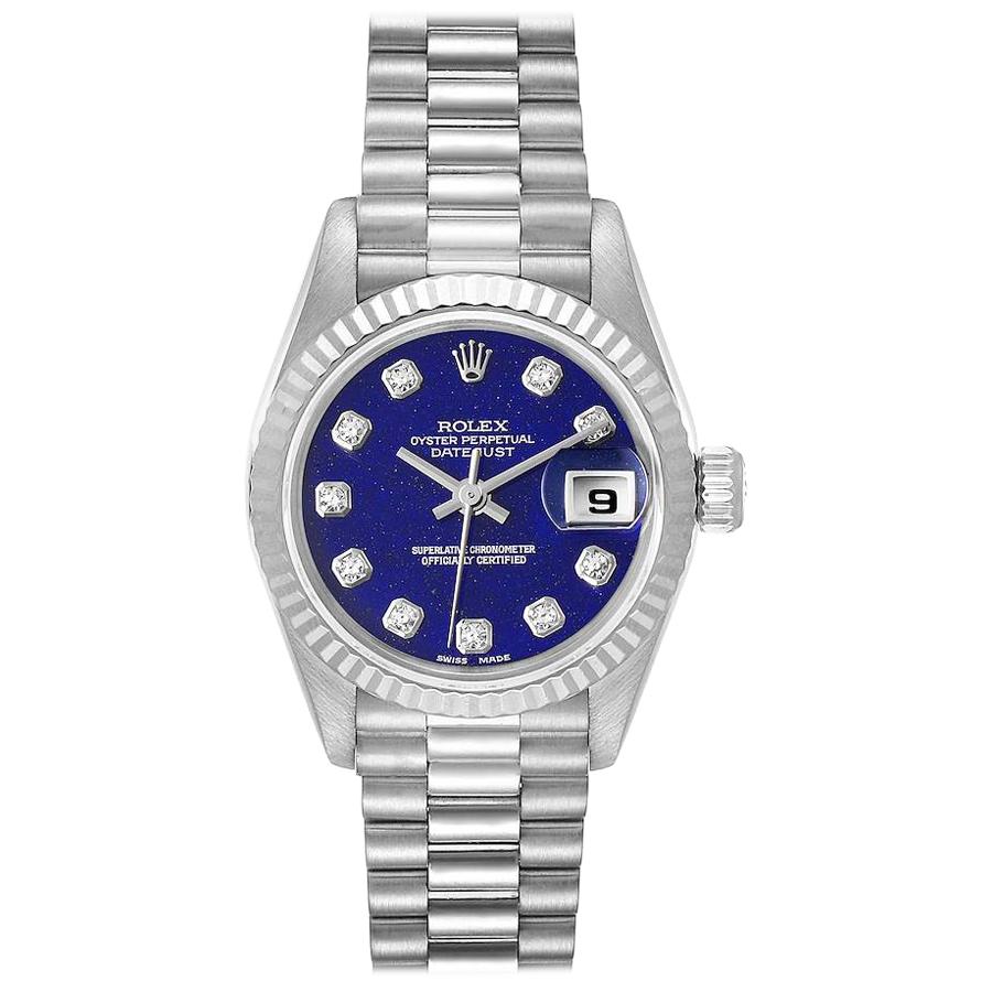 Rolex President Datejust White Gold Lapis Lazuli Diamond Ladies Watch 69179 For Sale