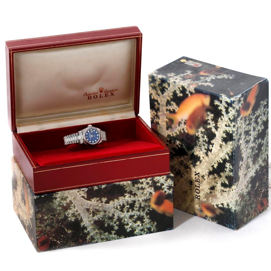 Rolex President Datejust White Gold Sodalite Diamond Ladies Watch 69179 For Sale 8