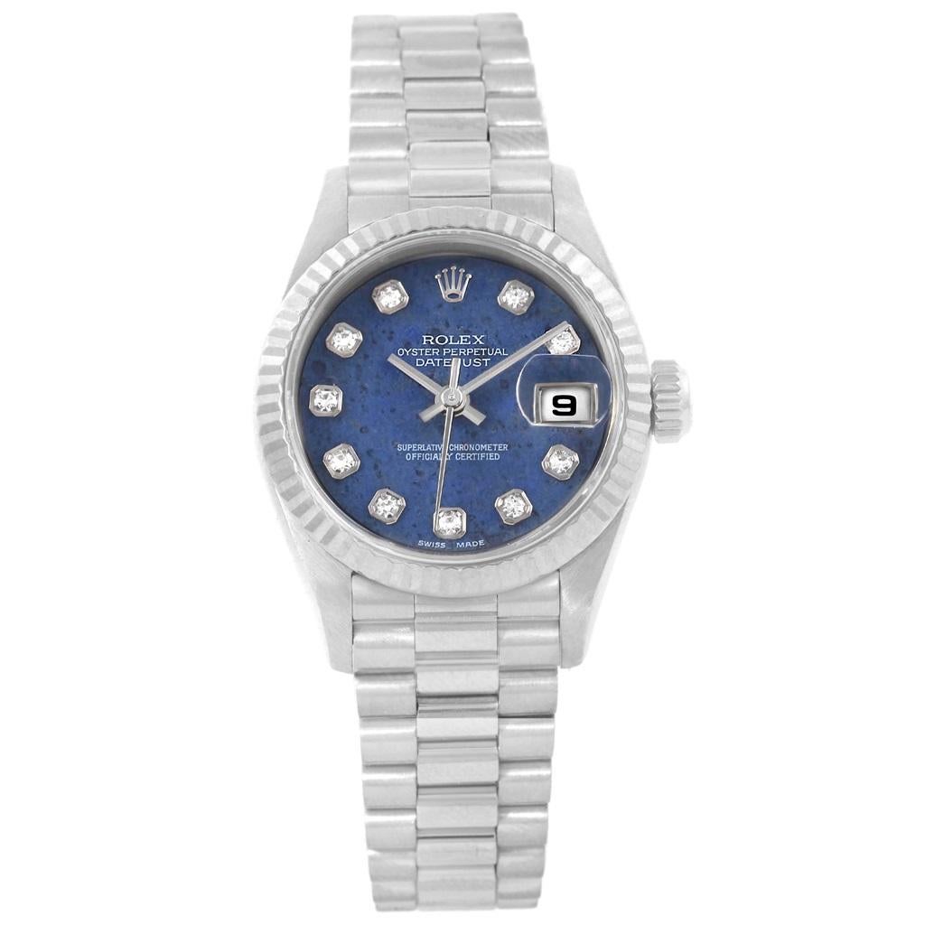 Rolex President Datejust White Gold Sodalite Diamond Ladies Watch 69179 For Sale 3