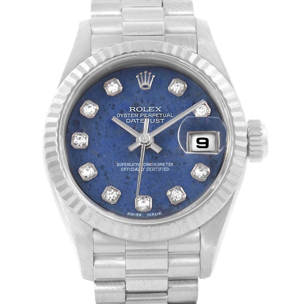 Rolex President Datejust White Gold Sodalite Diamond Ladies Watch 69179 For Sale 4