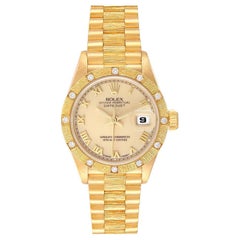 Rolex President Datejust Yellow Gold Bark Finish Ivory Dial Ladies Watch 69288