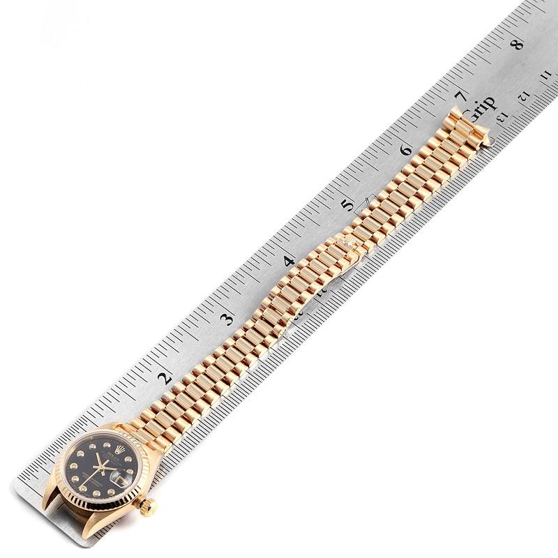 Rolex President Datejust Yellow Gold Black Diamond Dial Ladies Watch 69178 For Sale 6