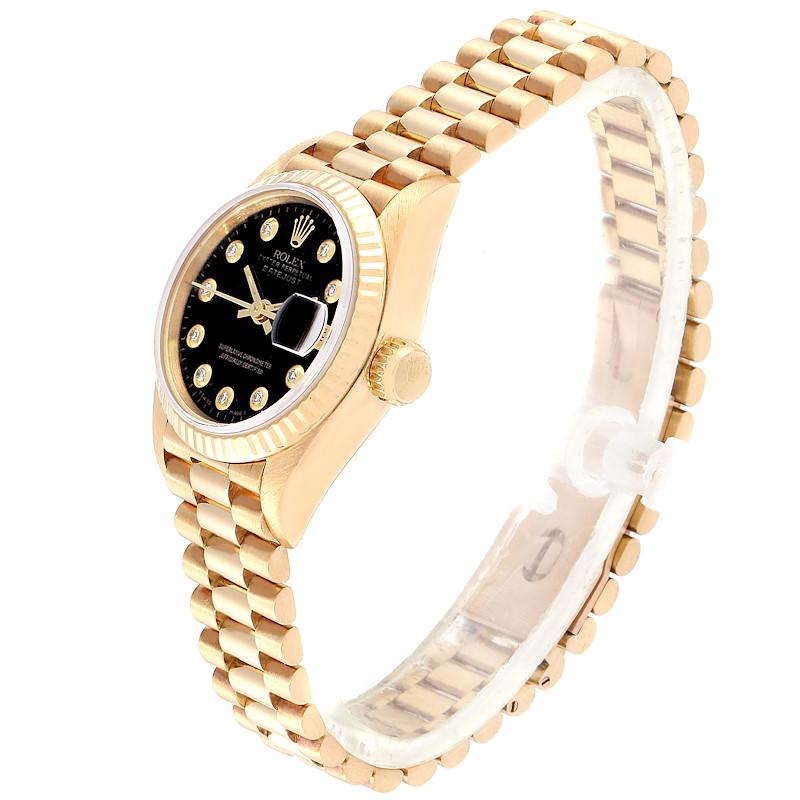 Women's Rolex President Datejust Yellow Gold Black Diamond Dial Ladies Watch 69178 For Sale
