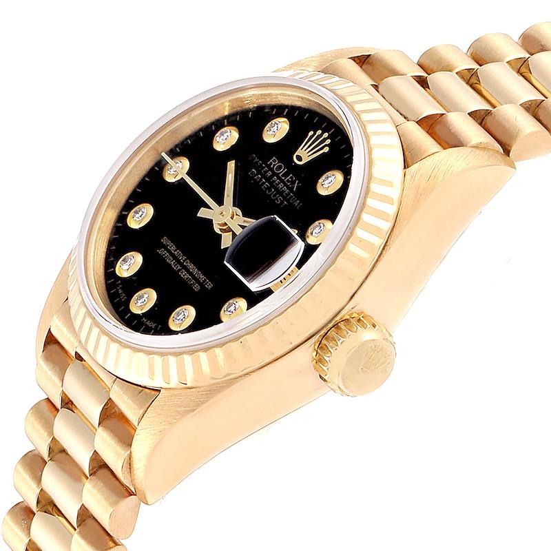 Rolex President Datejust Yellow Gold Black Diamond Dial Ladies Watch 69178 For Sale 1