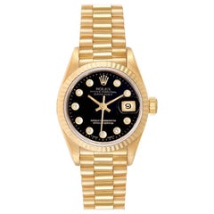 Rolex President Datejust Yellow Gold Black Diamond Dial Ladies Watch 69178