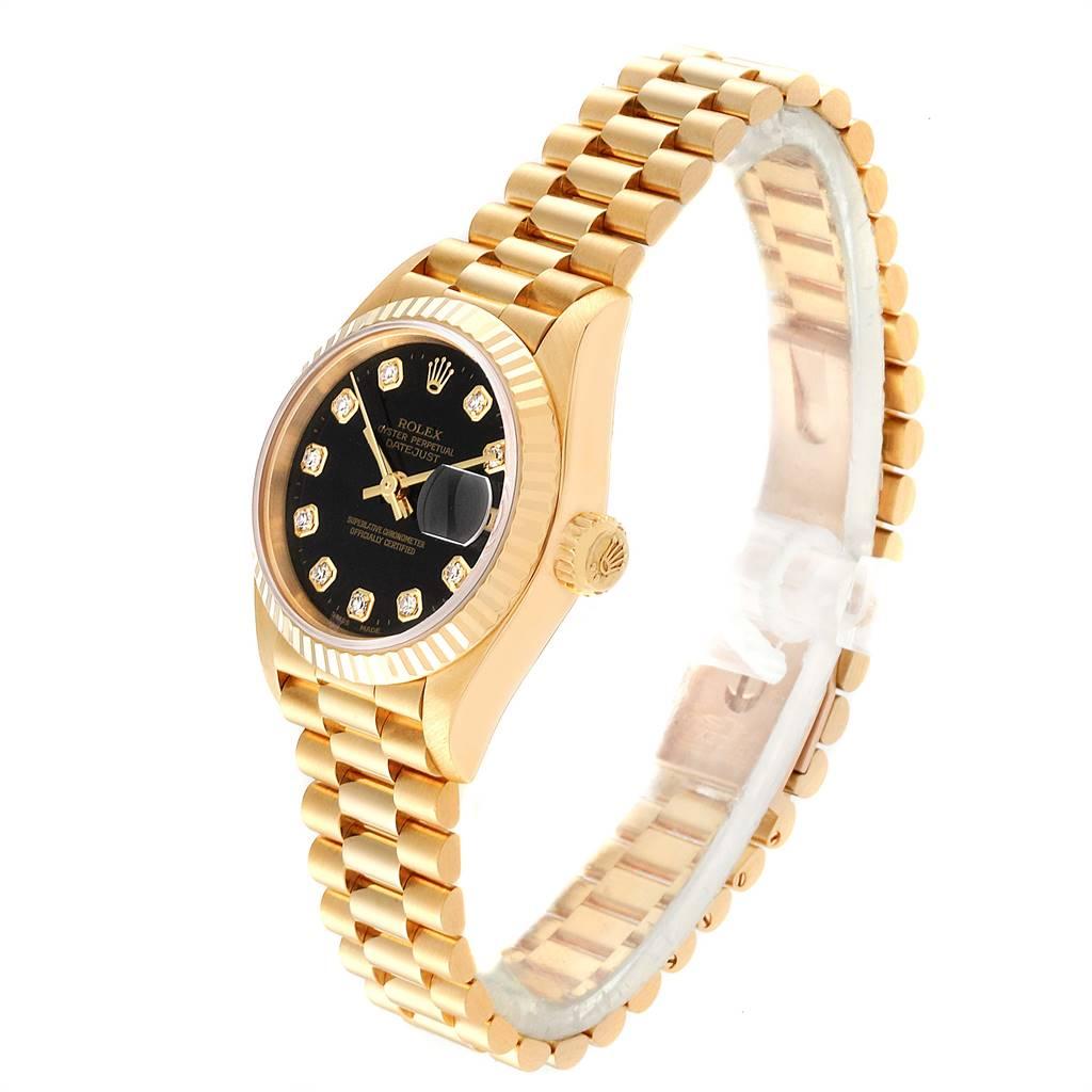 Women's Rolex President Datejust Yellow Gold Black Diamond Dial Ladies Watch 79178