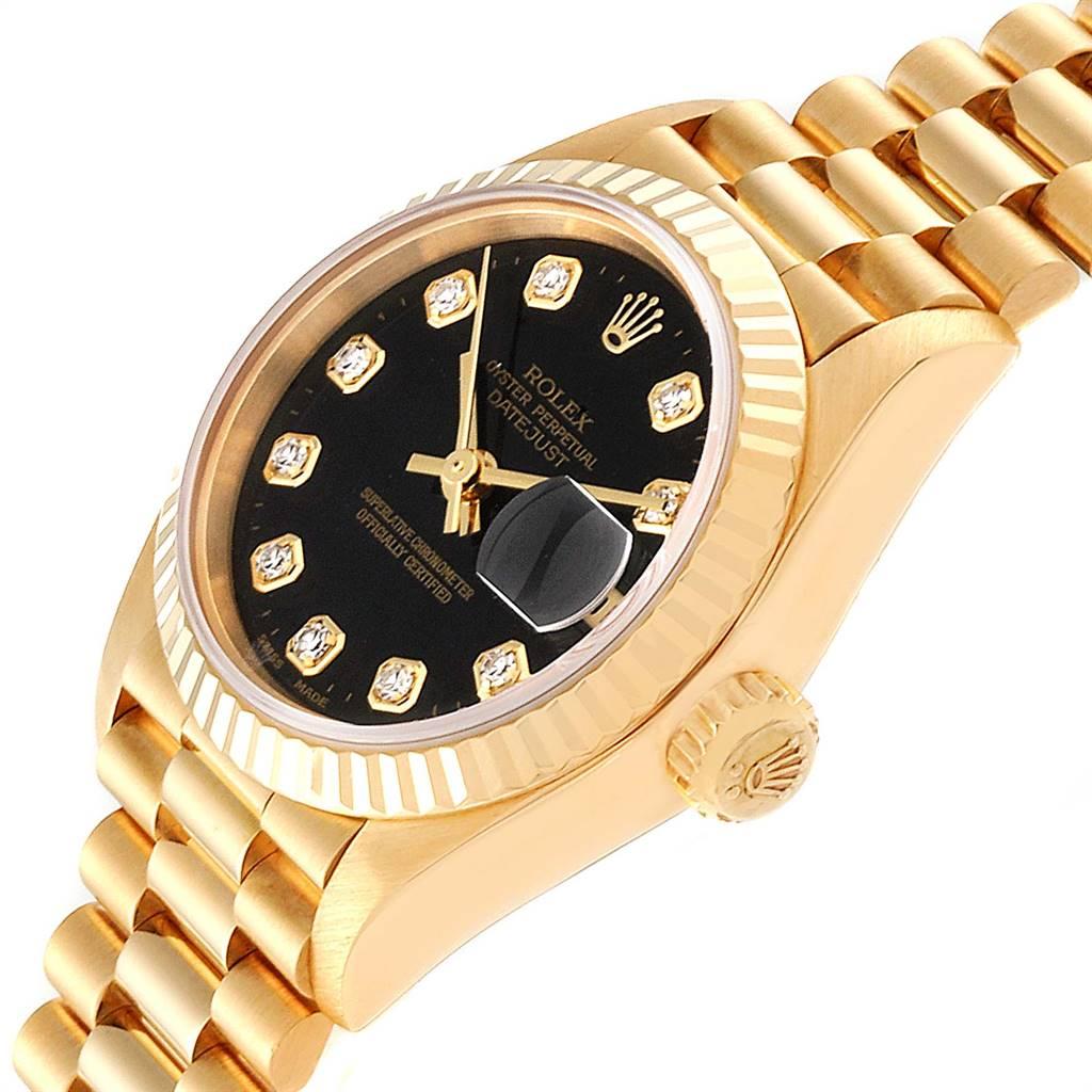 Rolex President Datejust Yellow Gold Black Diamond Dial Ladies Watch 79178 1