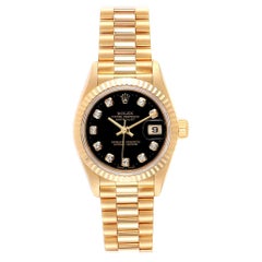 Rolex President Datejust Yellow Gold Black Diamond Dial Ladies Watch 79178