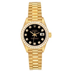 Rolex President Datejust Yellow Gold Black Diamond Dial Watch 69138