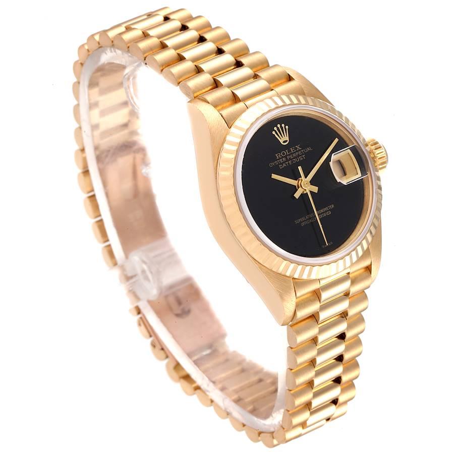 Rolex President Datejust Damenuhr 69178 aus Gelbgold mit schwarzem Onyx-Zifferblatt im Zustand „Hervorragend“ im Angebot in Atlanta, GA