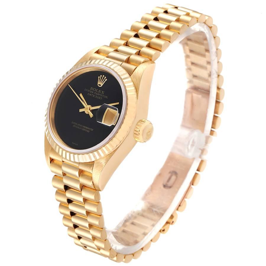 Rolex President Datejust Damenuhr 69178 aus Gelbgold mit schwarzem Onyx-Zifferblatt im Angebot 1