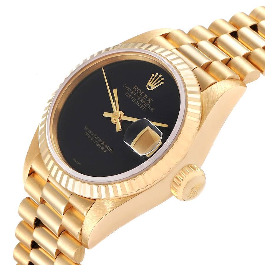 Rolex President Datejust Damenuhr 69178 aus Gelbgold mit schwarzem Onyx-Zifferblatt im Angebot 2