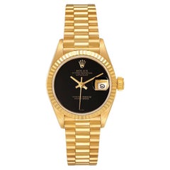 Rolex President Datejust Damenuhr 69178 aus Gelbgold mit schwarzem Onyx-Zifferblatt
