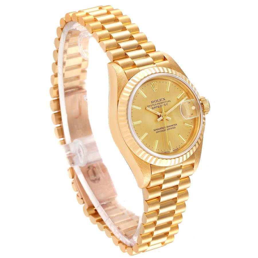 Rolex President Datejust Yellow Gold Champagne Dial Ladies Watch 69178 In Excellent Condition For Sale In Atlanta, GA